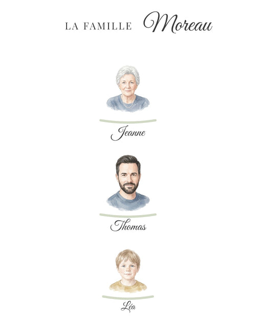Arbre en portraits dessinés sur prairie